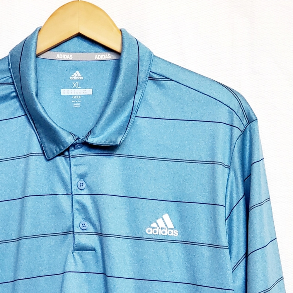 Adidas Golf Polo Shirt Aqua Blue Striped Mens XL